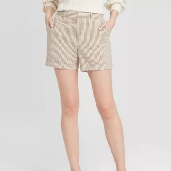 A NEW DAY Seersucker Striped Chino Shorts in Tan & Brown Stripe Coastal Size 6 - Picture 3 of 7
